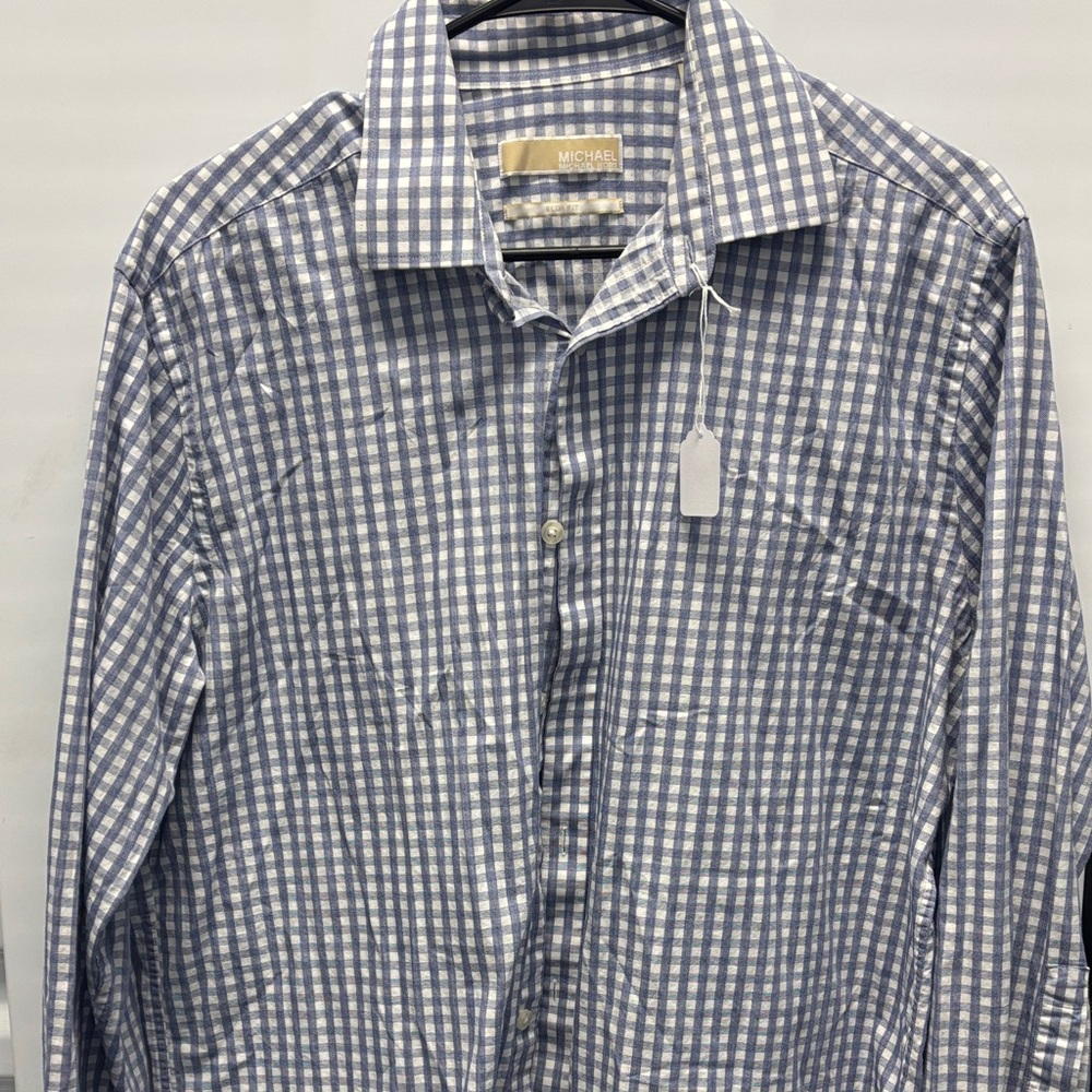 Michael Kors Blue and White Checkered Men's Shirt